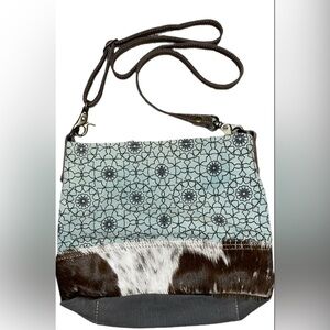 Myra Bag Floral Patterned Blue and Brown Crossbody